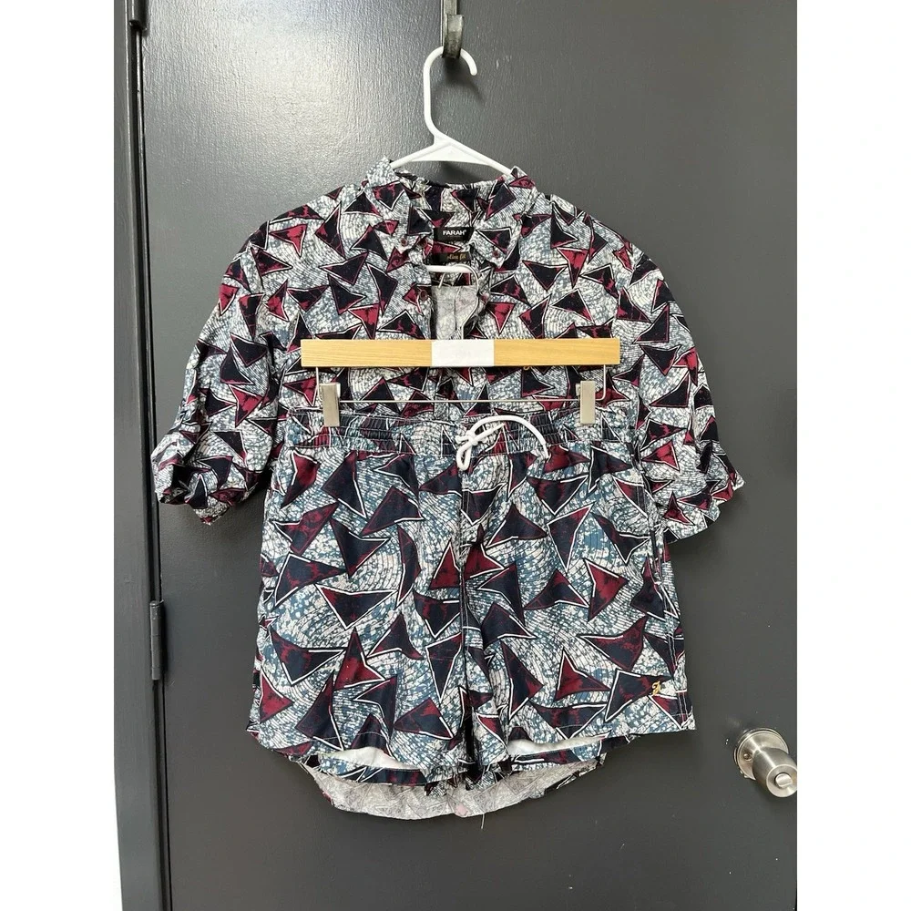 Farah Vintage Patterned Swim Shorts and Button Up Set Sz M